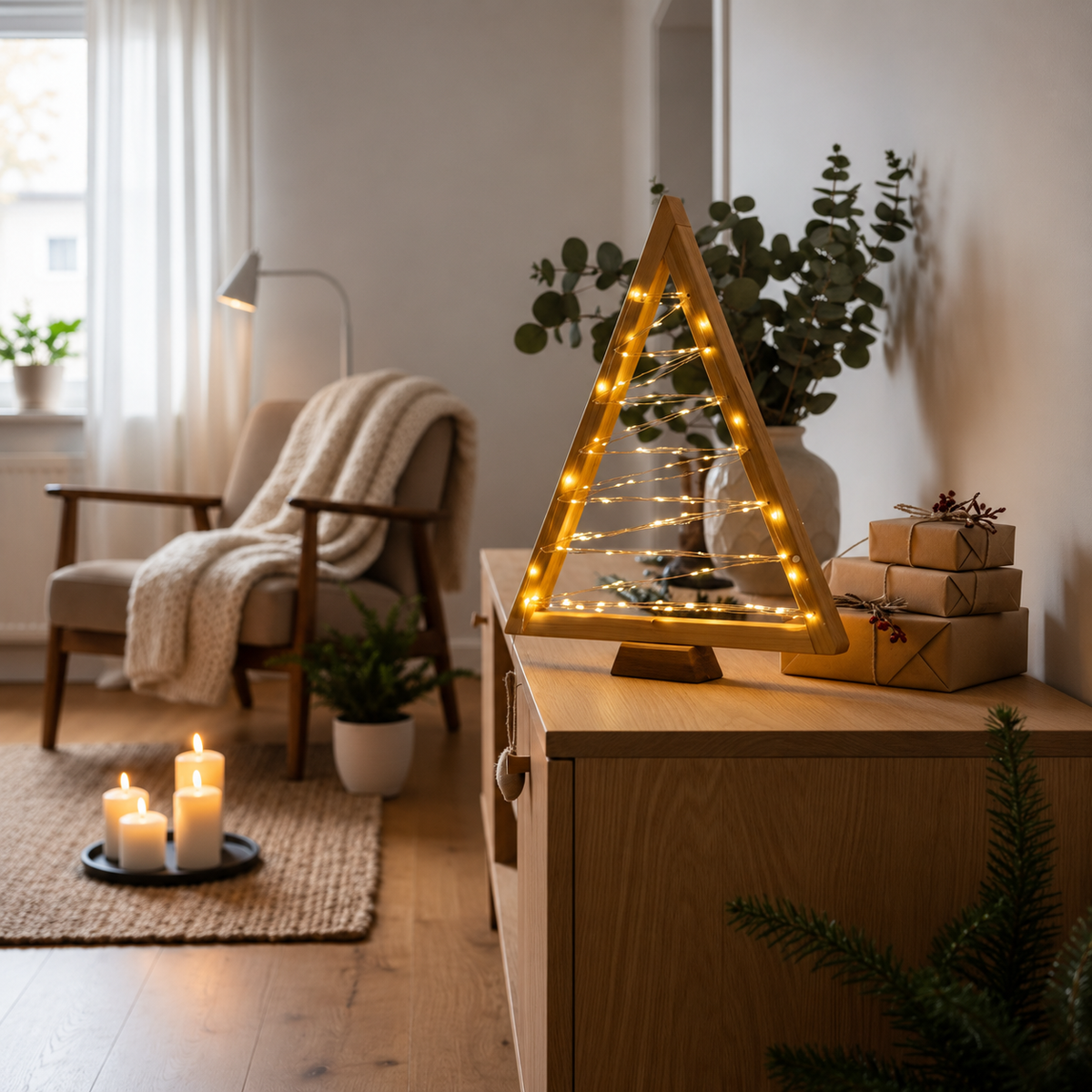 Albero di Natale in Legno con Luci LED Artigianale
