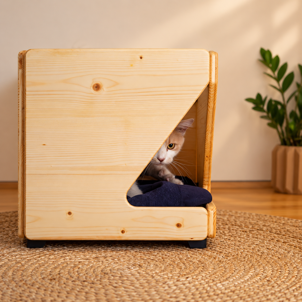 Cuccia per Gatti in Legno di Abete Naturale