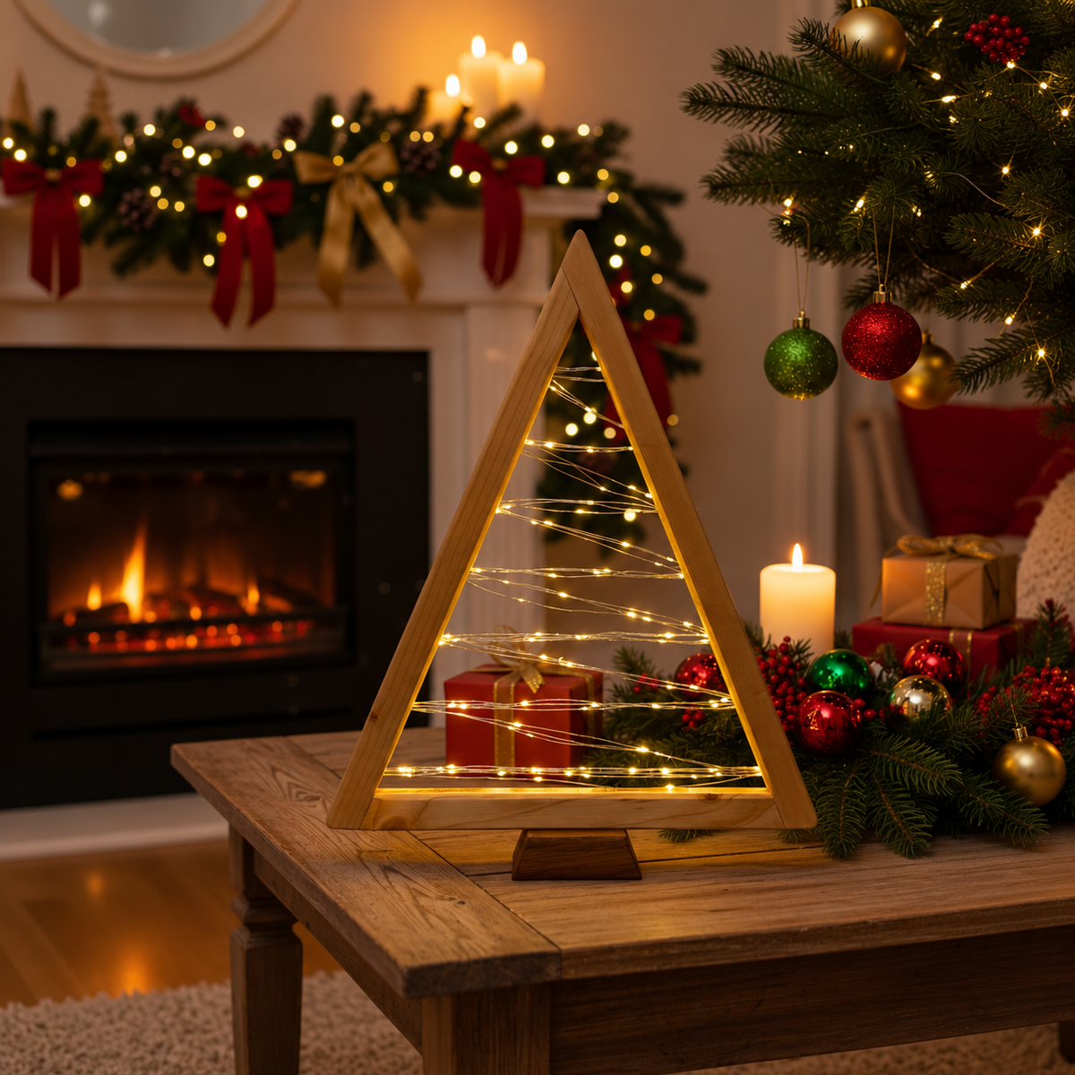 Albero di Natale in Legno con Luci LED Artigianale