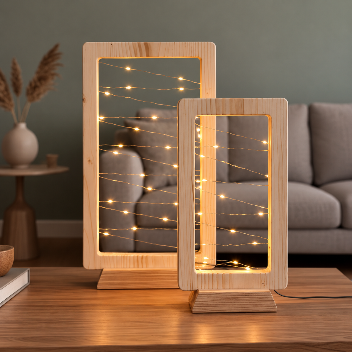 Lampada da tavolo in legno con luce LED integrata