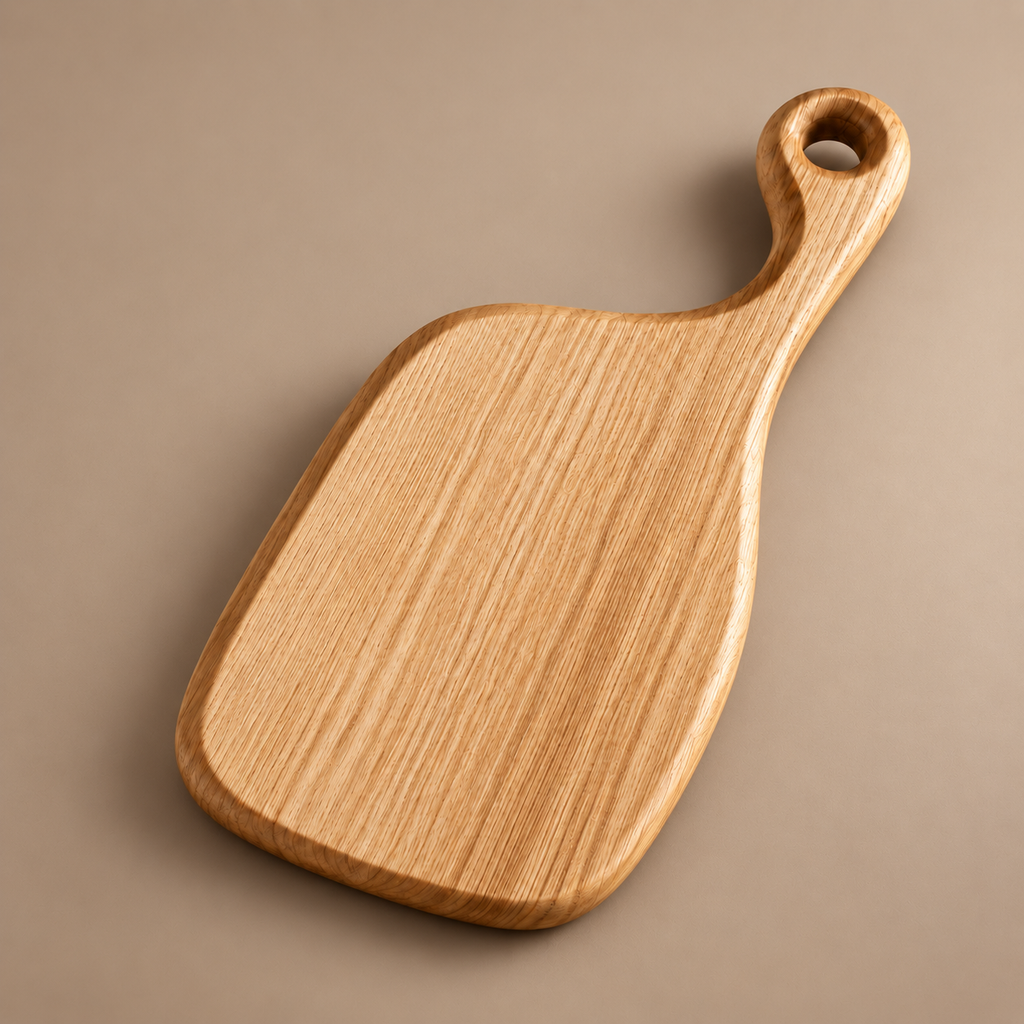 Tagliere in frassino con manico e forma incurvata – 18 × 28 cm