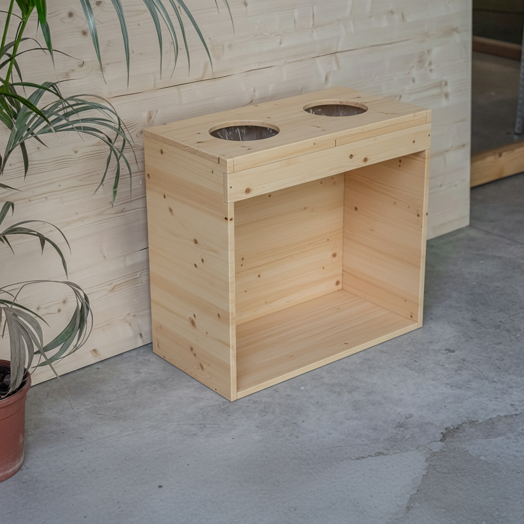 cestino in legno a 2 scompartimenti