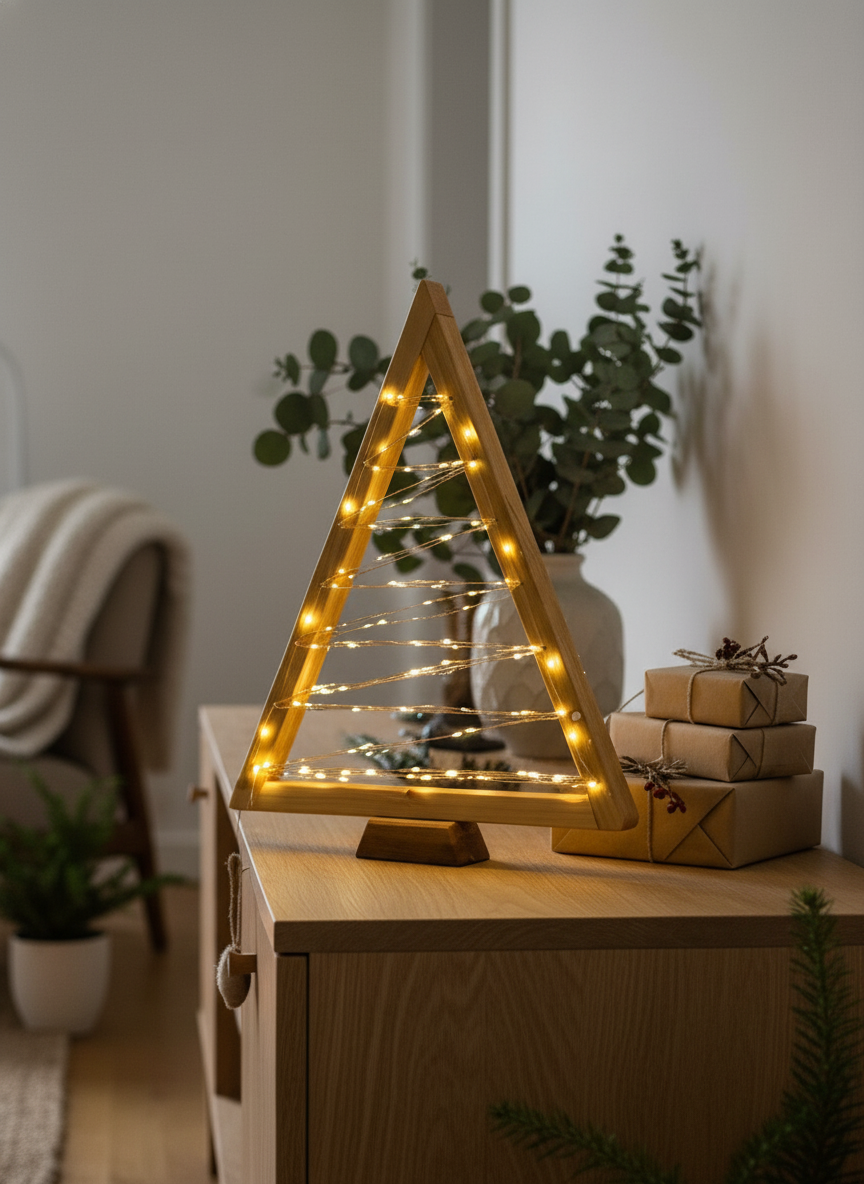 Albero di Natale in Legno con Luci LED Artigianale