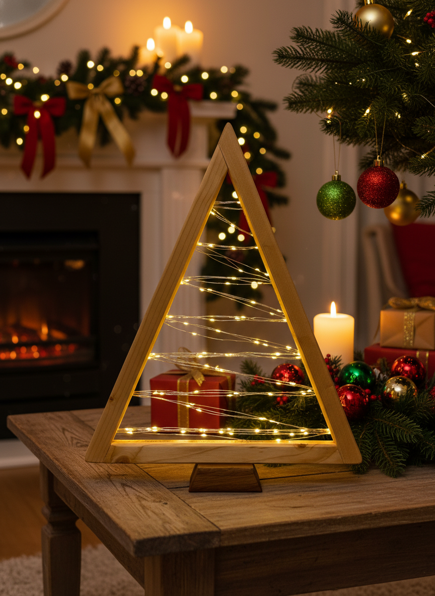 Albero di Natale in Legno con Luci LED Artigianale
