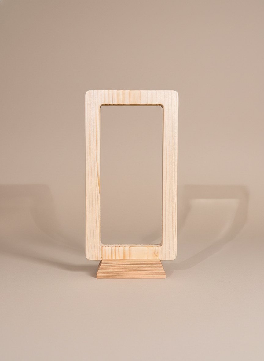 Lampada da tavolo in legno naturale con luce LED calda integrata e struttura artigianale minimal