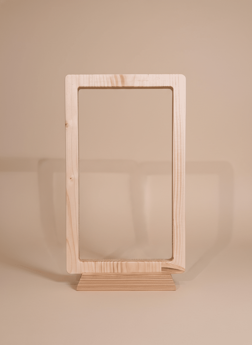 Lampada da tavolo in legno naturale con luce LED calda integrata e struttura artigianale minimal