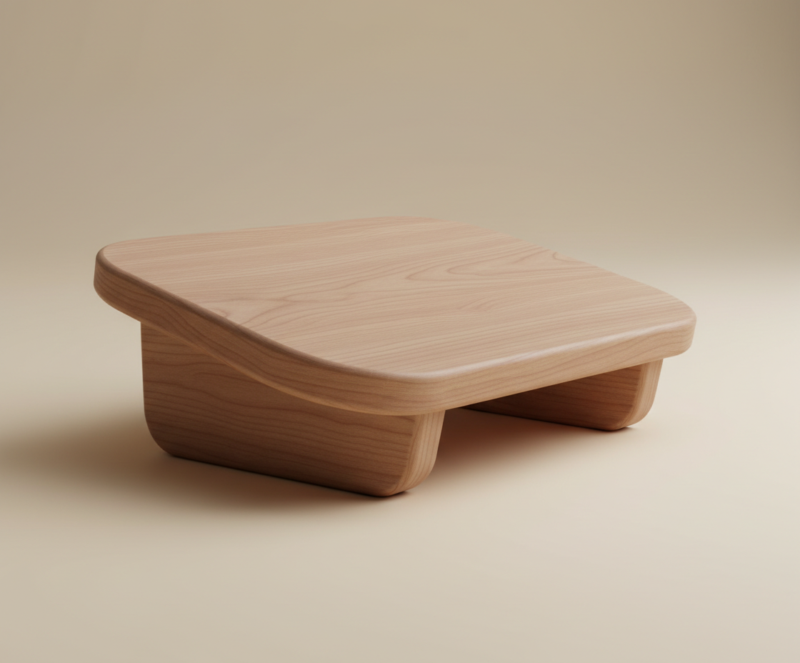 Poggiapiedi ergonomico da ufficio in legno di castagno naturale con design minimale, fotografato su sfondo neutro.